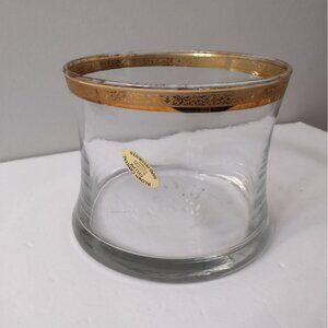Vintage CELLINI Blown Crystal Bowl / Glass Ice Bucket, 24Kt Gold Trimmed Rim  6"